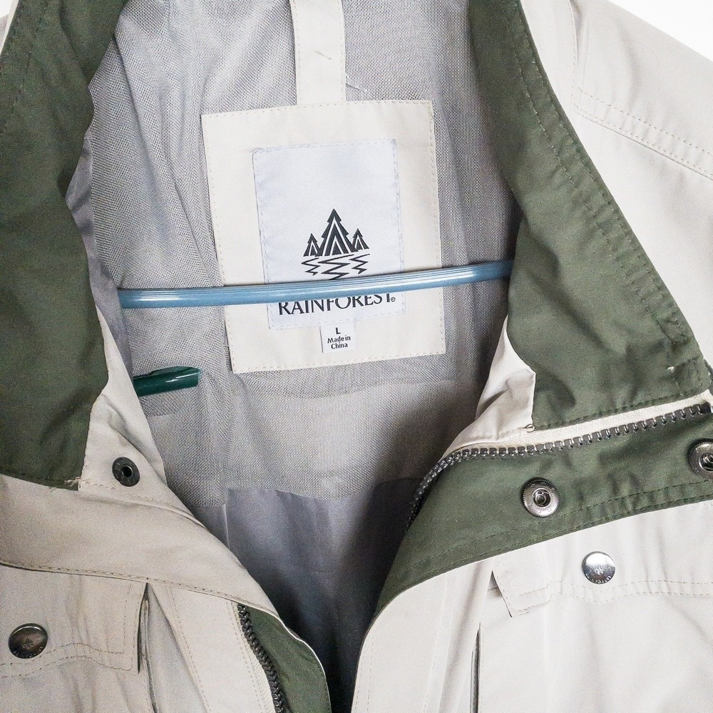Rainforest Field Jacket Mens L Tan Full Zip Snap Utility Polyester Coat - Picture 6 of 16